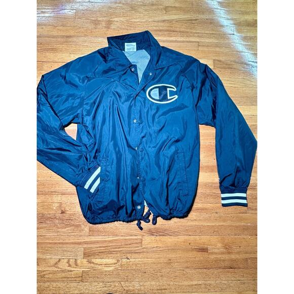 Champion Varsity Satin Lettermen Jacket Black White Striped sleeves Medium - Picture 1 of 6